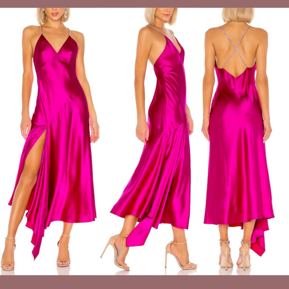 NWT $485 Jill Jill Stuart [SZ 2 ] Rhinestone Strap V-Neck Satin Slip Dress #S138